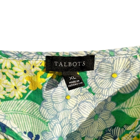 Talbots - Floral Cotton Tunic, Blue Green Yellow, Long Sleeve, SizeXL - Picture 2 of 11
